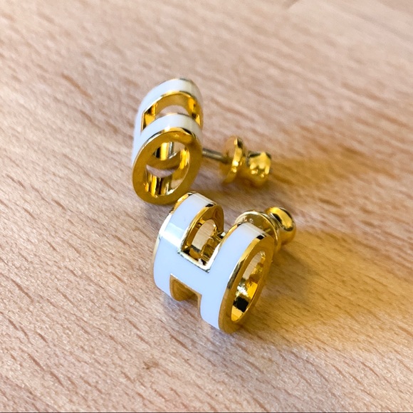 Hermes Jewelry - Authentic Hermès H logo earrings white